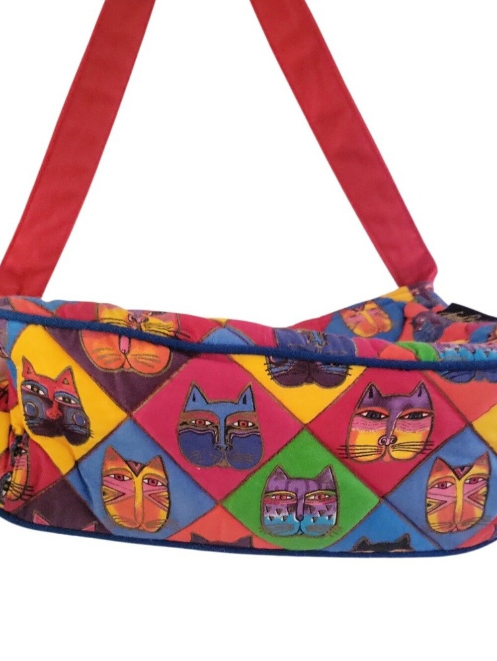Vintage Laurel Burch Whimsy Feline Cat Face Quilted Top Handle Purse NWT - Picture 3 of 13